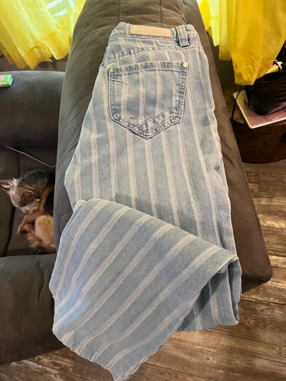 Rock & Roll Denim Light Blue Pinstripe Wide Leg Jeans